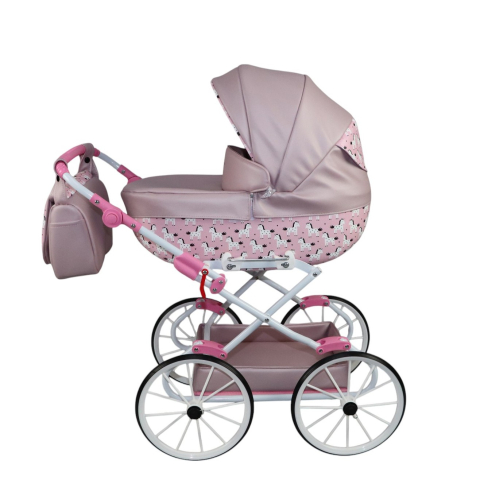 Cărucior pentru Păpuși Sojan Classic Roz Pudră cu Imprimeu Floral [4]