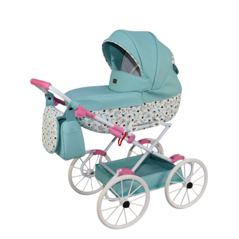 Cărucior pentru Păpuși Sojan Classic Verde Mentă cu Imprimeu Floral [2]