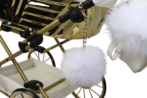 Accesorii pentru cărucior - Pompon din Blăniță cu Lănțișor pentru Cărucior – Alb
