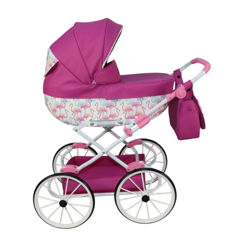 Cărucior păpuși Sojan Classic Fucsia cu Imprimeu Floral