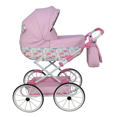 Cărucior păpuși Sojan Classic Roz Pal cu Imprimeu Floral