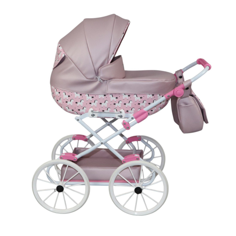 Cărucior păpuși Sojan Classic Roz Pudră cu Imprimeu Floral