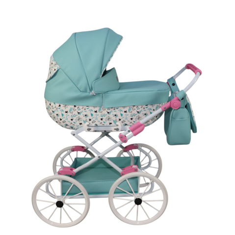 Cărucior păpuși Sojan Classic Verde Mentă cu Imprimeu Floral