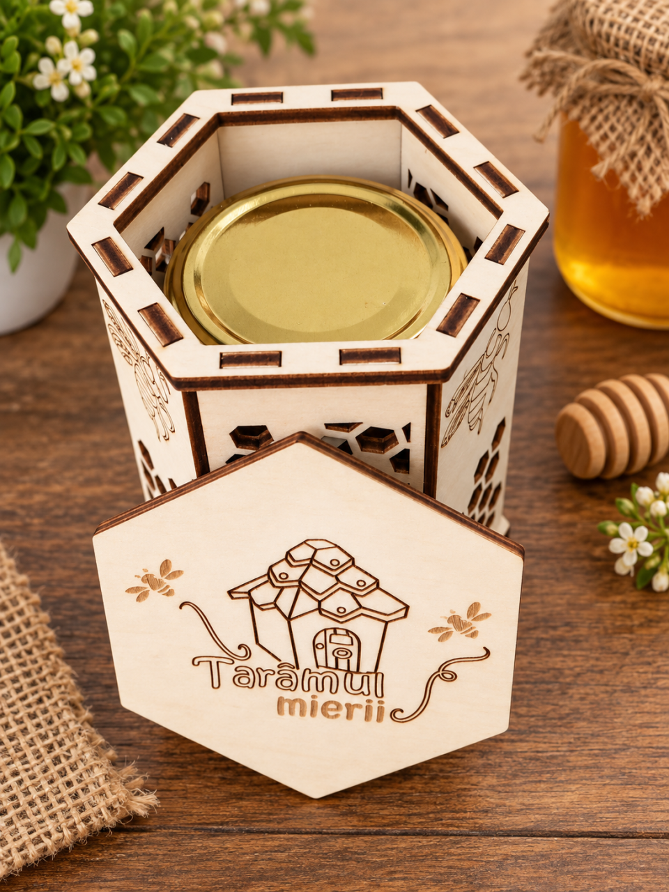 Cutie hexagonală din lemn personalizata [2]