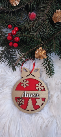 Decorațiuni Crăciun - Glob auriu cu roșu si nume personalizat