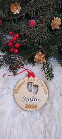 Decorațiuni Crăciun - Glob „Primul meu Crăciun” lemn natur