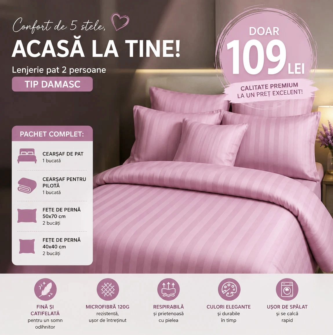 Pachete reduceri - set complet pat cu pilota perne lenjerie si cuvertura eleganta