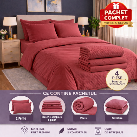Pachete reduceri - set complet pat cu pilota perne lenjerie si cuvertura eleganta