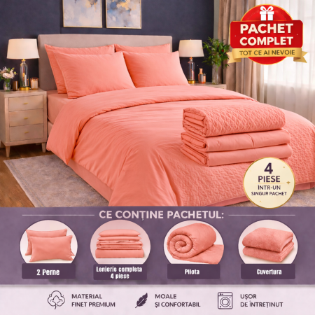 Pachete reduceri - set complet pat cu pilota perne lenjerie si cuvertura eleganta