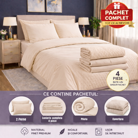 Pachete reduceri - set complet pat cu pilota perne lenjerie si cuvertura eleganta