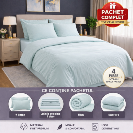 Pachete reduceri - set complet pat cu pilota perne lenjerie si cuvertura eleganta