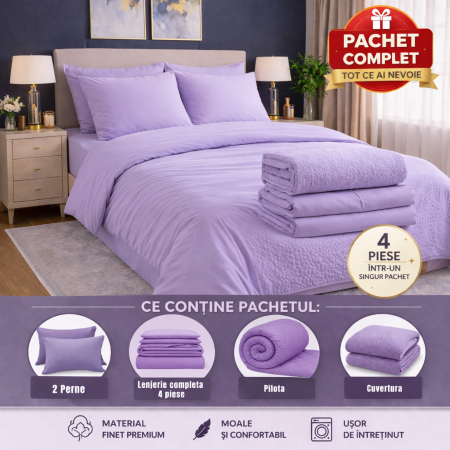 Pachete reduceri - set complet pat cu pilota perne lenjerie si cuvertura eleganta