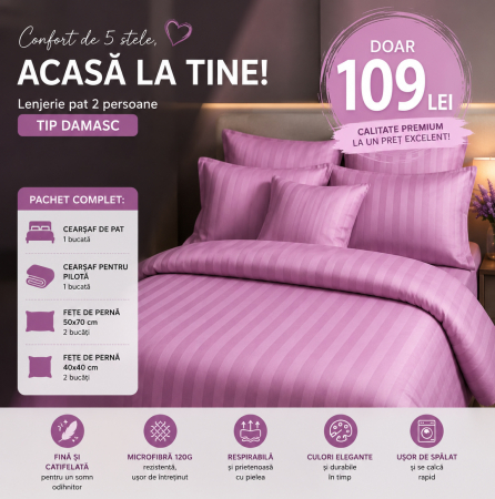 Pachete reduceri - set complet pat cu pilota perne lenjerie si cuvertura eleganta