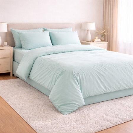 Lenjerii - Set Lenjerie Pat 4 Piese - verde menta :  ✔ 1 cearșaf pat 220x240 cm ✔ 1 cearșaf pilotă 180x200 cm ✔ 2 fețe pernă 50x70 cm