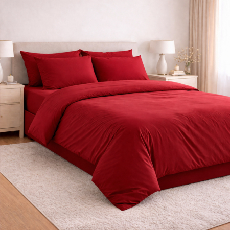 Lenjerii - Set Lenjerie de Pat din Microfibră Satinată – culoare rosie - Fină, Elegantă și Ușor de Întreținut