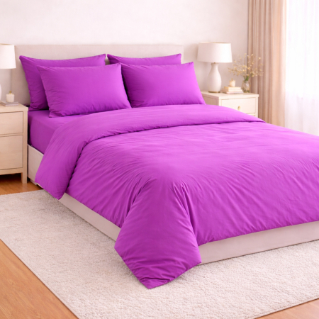 Lenjerii - Set Lenjerie de Pat din Microfibră Satinată –culoare mov - Fină, Elegantă și Ușor de Întreținut