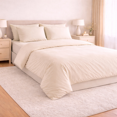 Lenjerii - Set Lenjerie de Pat din Microfibră Satinată – culoare crem Fină, Elegantă și Ușor de Întreținut