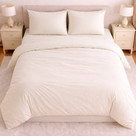 Set Lenjerie de Pat din Microfibră Satinată – culoare crem Fină, Elegantă și Ușor de Întreținut [1]