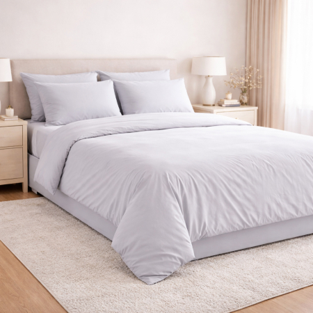 Lenjerii - Set Lenjerie de Pat din Microfibră Satinată –culoare gri Fină, Elegantă și Ușor de Întreținut