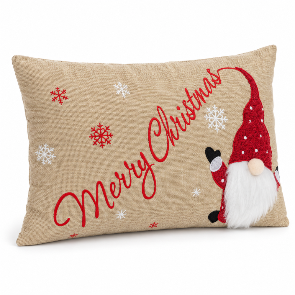 Pernă decorativă de Crăciun bej cu gnom, Merry Christmas, 50 × 35 cm [2]