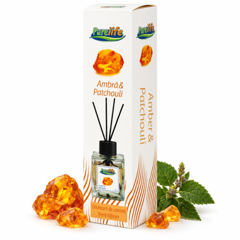 Odorizante pentru casă - dorizant de cameră cu bețișoare Pure Life Ambră & Patchouli, 120 ml