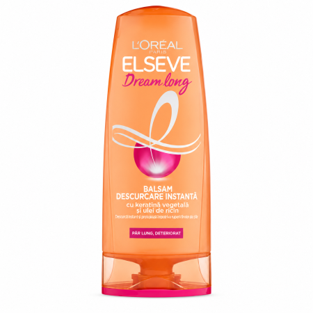 Balsamuri de păr - Balsam L'Oréal Paris Elseve Dream Long, cu keratină vegetală, vitamine și ulei de ricin, păr lung deteriorat, 200 ml