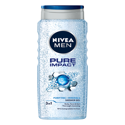 Geluri de duș - Gel de duș NIVEA Men Pure Impact 3în1, cu Minerale, 500 ml