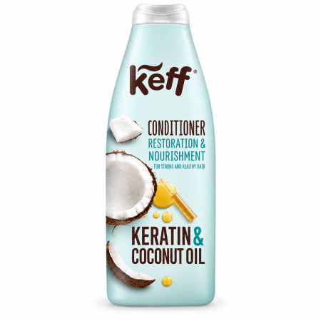 Balsamuri de păr - Balsam de păr KEFF Keratin & Coconut Oil, cu keratină și ulei de cocos, regenerare și hrănire, 500 ml