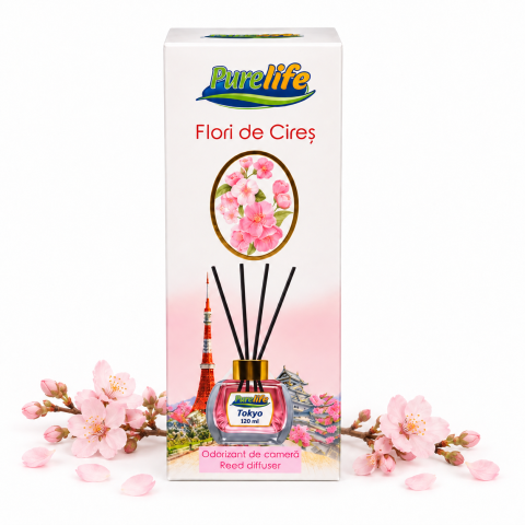 Casă și consumabile - Odorizant de cameră cu bețișoare Purelife Flori de cireș 120 ml