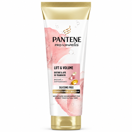 Balsamuri de păr - Balsam Pantene Pro-V Miracles Lift'n'Volume, cu biotină și apă de trandafiri, fără silicon, 160 ml