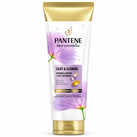Balsamuri de păr - Balsam Pantene Pro-V Miracles Silky & Glowing, cu Vitamina E și biotină, pentru strălucire, 160 ml
