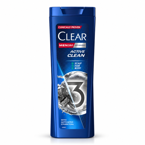 Șampon - clear-men-3-in-1-active-clean-carbune-activ-par-corp-360-ml