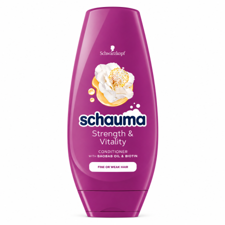 Balsamuri de păr - Balsam Schauma Strength & Vitality, cu Biotină și Ulei de Baobab, pentru Păr Fragil și Subțire, 250 ml