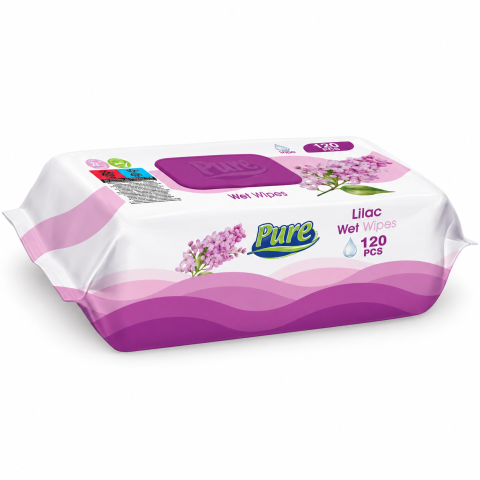 Șervețele - Șervețele umede Pure Lilac cu liliac, pachet 120 bucăți