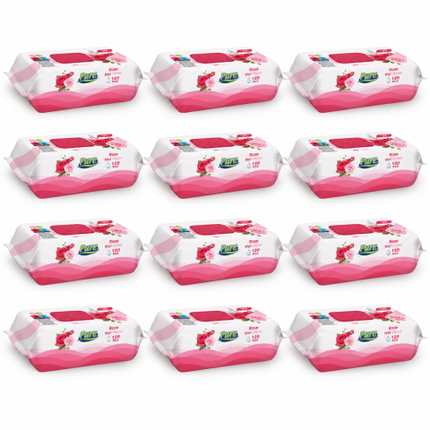 Casă și consumabile - Set 12 pachete șervețele umede Pure Rose, 120 bucăți per pachet