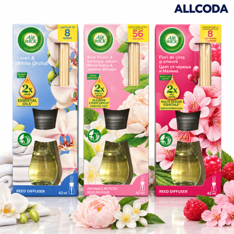 Odorizante pentru casă - Set 3 odorizante Air Wick Reed Diffuser cu bețișoare, 3 arome, 3 x 42 ml