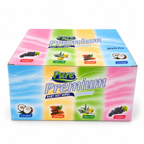 Șervețele - Set 36 pachete șervețele umede Pure Premium Baby, 15 buc/pachet, 4 variante, 540 șervețele