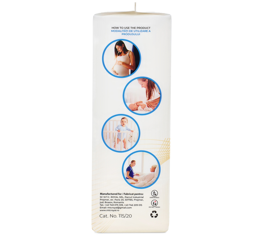 Aleze Beberoyal Premium, 60 x 60 cm, 20 Bucăți - Impermeabile, Absorbție 1500ml, Fixare Autoadezivă, 6 straturi, [8]