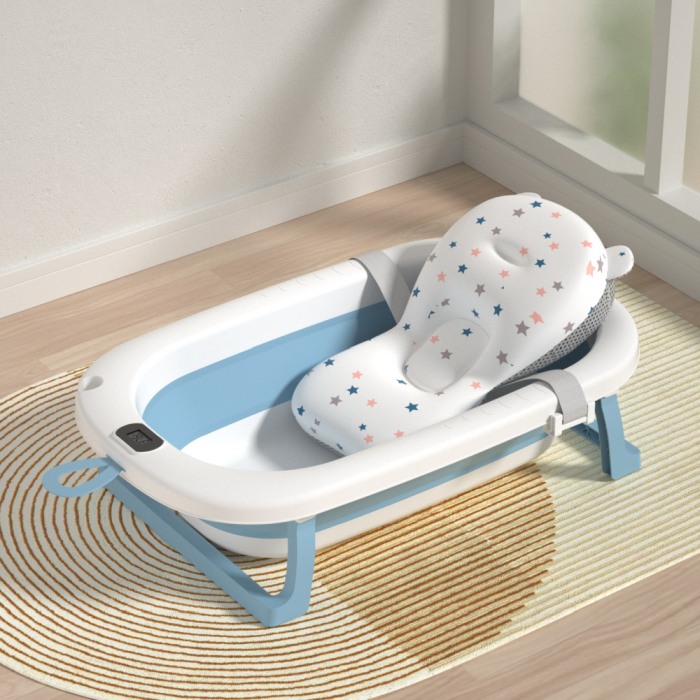Cadita pliabila pentru bebelusi Beberoyal, cu termometru digital si dop de scurgere, Blue, 76cm CD-000-001 [3]