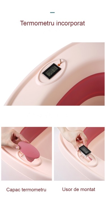 Cadita pliabila pentru bebelusi Beberoyal, cu termometru digital si dop de scurgere, Roz, 81cm CD-005-006 [12]