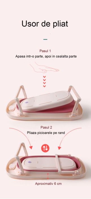 Cadita pliabila pentru bebelusi Beberoyal, cu termometru digital si dop de scurgere, Roz, 81cm CD-005-006 [10]