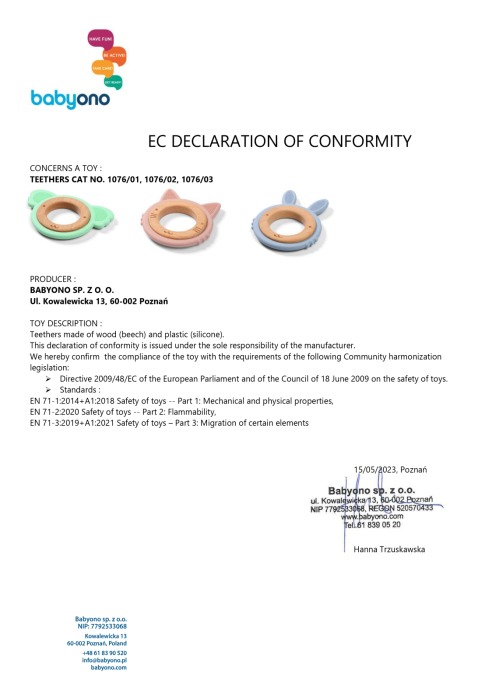 Inel de dentitie silicon&lemn Babyono pisica roz 1076/02 [9]