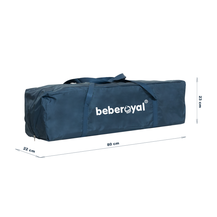 Patut Pliabil, Beberoyal, Little Friends, cu doua nivele, Saltea de Infasat, Geanta de Transport, Roti cu Sistem de Blocare, Fereastra Laterala, Spatiu lateral pt. Depozitare, 120x60cm, Albastru/Bej C [9]