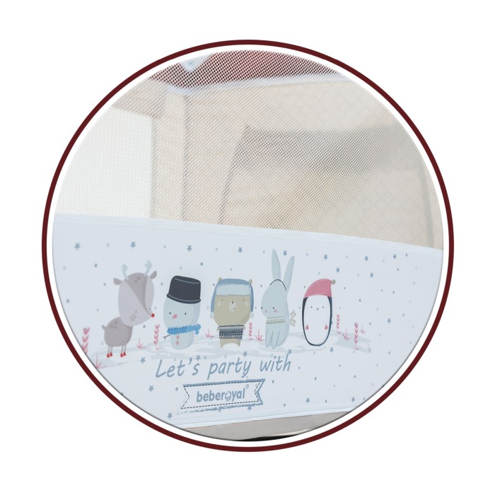 Patut Pliabil, Beberoyal, Little Friends, cu doua nivele, Saltea de Infasat, Geanta de Transport, Roti cu Sistem de Blocare, Fereastra Laterala, Spatiu lateral pt. Depozitare, 120x60cm, Grena/Bej Cod: [10]