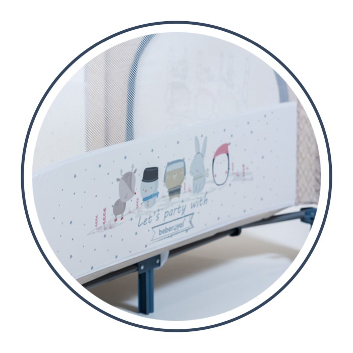 Patut Pliabil, Beberoyal, Little Friends, cu doua nivele, Saltea de Infasat, Geanta de Transport, Roti cu Sistem de Blocare, Fereastra Laterala, Spatiu lateral pt. Depozitare, 120x60cm, Albastru/Bej C [5]