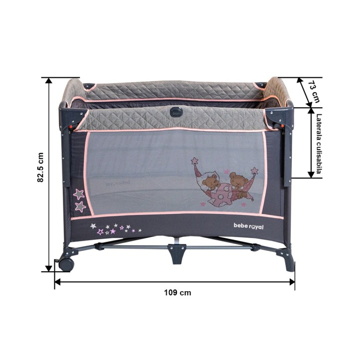 Patut pliant cu 2 nivele si laterala culisanta DREAMING BEAR roz, dimensiune exterioara 109 x 73 x 82.5 cm, Beberoyal, 220/02 [6]