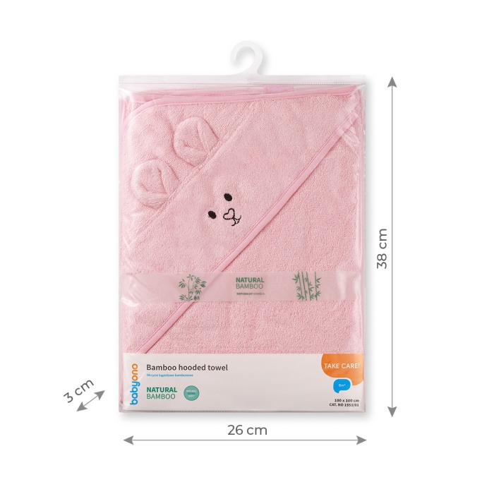 Prosop baie bambus cu gluga 100 x 100 cm Babyono roz 1553/01 [4]