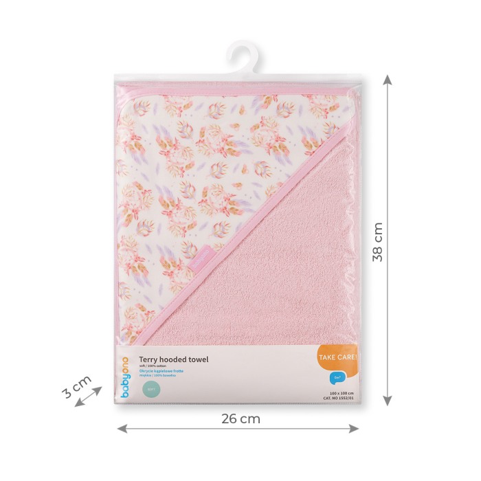 Prosop baie cu gluga bumbac soft 100 x 100 cm Babyono Roz 1552/01 [3]