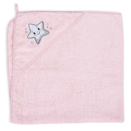 ​Prosop Baie cu Gluga Copii, 100%Bumbac, 460g/m2, Moale, Absorbant, Ceba Baby 100x100cm, stea, roz, 815-302-631 [1]