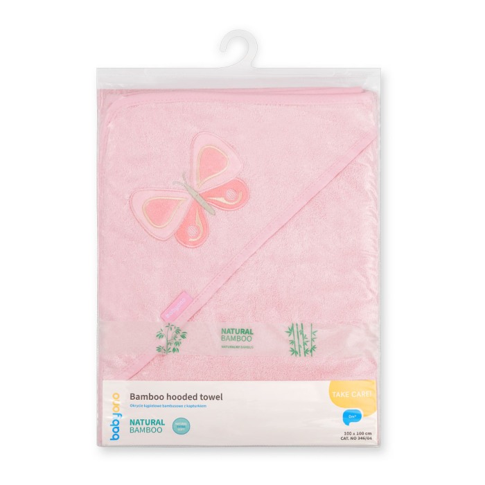 Prosop Bebe din Fibră de Bambus cu Glugă Babyono  100x100 cm  ROZ 346/04 | Prosop Baita Nou-Născut și Copii [4]